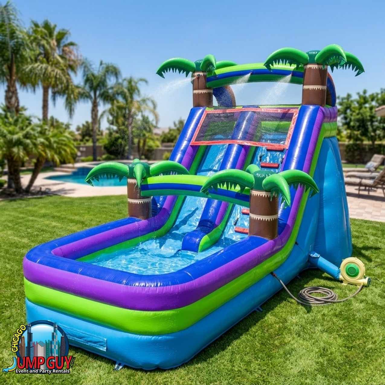 Blue Green Purple 14ft Backyard Water Slide rental for Lake Forest IL events in ZIP code 60045