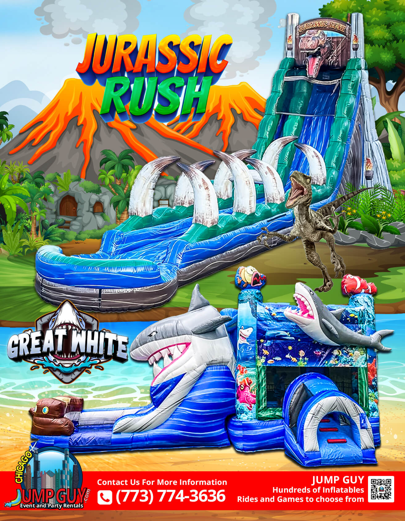 Great White Vs Jurassic Rush rental for Lake Forest IL events in ZIP code 60045